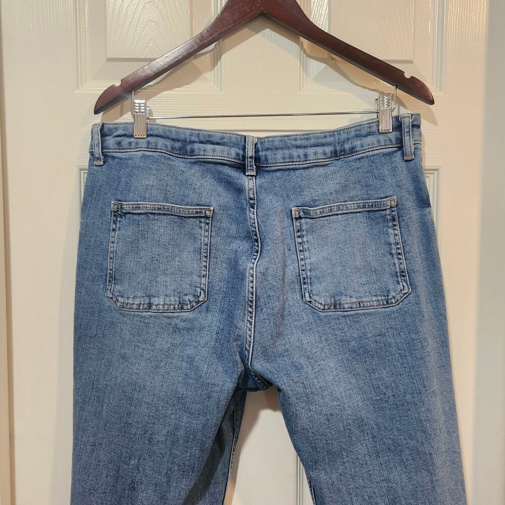 Zara Straight Leg Jeans Size 14 Blue Denim Patch Pocket Raw Hem - Picture 4 of 7